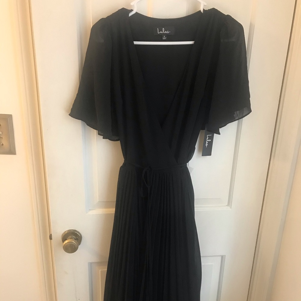 Pleats to Meet You Black Pleated Mini Wrap Dress